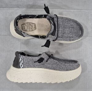 Hey Dude Wendy Peak Woven shoes women's 5 charcoal gray platform slip on loafer